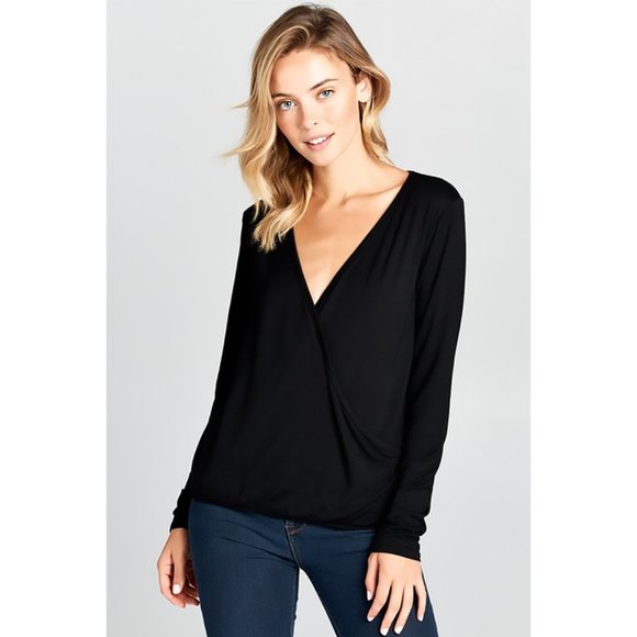 Renee C. Tops - V Neck Black Bamboo Shirt